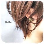 pierce/earring♡カボション黒ブラックフープゴールドかすみ草ドライフラワーパール