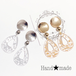 【2colour♡】メタルカボションクリアピアス