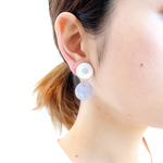 【 chimie vintage collection- 307 】【3点のみ】ジャパンヴィンテージガラスと天然ラベンダーシェルのイヤリング・樹脂ピアス