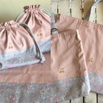 オーダー可能☆レッスンバッグ 靴袋セット さくらんぼワッペン くすみピンク