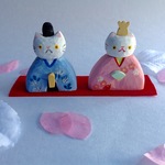 白ねこ雛人形ーマッチ箱いり(桃色、浅葱色)