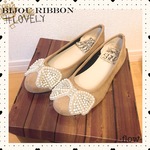 SALE♡【23(23.5cm)】ビジューリボンぺたんこ靴♪/be