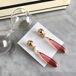 ドロップ+ウッドピアス/ピンク（送料無料）