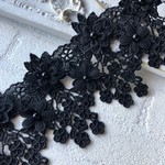 立体フラワーモチーフ付きブラックレース　kies-32（３０センチ単位）