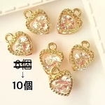 セール＊キュービックジルコニア＊ハート＊ゴールド＊チャーム＊12×10×5mm＊１０個＊  