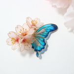 桜と青アゲハ蝶のイヤーカフ