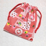 巾着･コップ袋☆20×18☆いちごとうさぎ☆赤