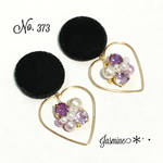 ベルベットボタン×スワロフスキービジューのハートピアス♡