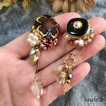   【no.182】アンティークボタンのアシンメトリーピアス