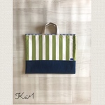 【受注製作】ボーダー好きさんのレッスンバッグ グリーン×デニム