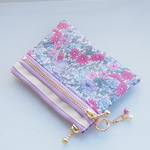 LIBERTY　Poppy & Daisy 　ポピーアンドデイジー　15L　ラベンダー系 　wファスナー・クリアポケット付きminiポーチ　◆suicaケース・パスケースにも♪