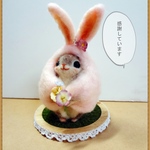 癒しの妖精✿momoちゃん　まん丸ピンクうさぎSサイズお花バージョン