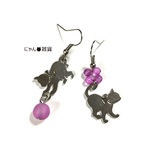 全7色★2匹の猫とフロストビーズのピアス☆シルバー☆パーツ変更OK
