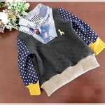 sale!【90size】ショールカラートレーナー☆デニムパッチ×きりん