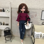 リカちゃん服♡マゼンタピンクトップス＆ダメージデニムテーパードパンツ♡リアクロ