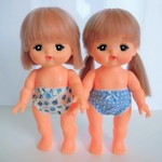 メルちゃんサイズ　パンツ２枚セット　水色ドッド　水色りんご