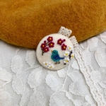 🌸春を呼ぶ青い鳥 刺繍ブローチ  ヘアゴム