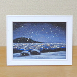 油絵原画『雪降る街』　額縁付き