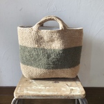  ボーダーかごトートバッグ(khaki)