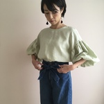 フレンチリネン ワッシャー  ボリューム袖ブラウス ＊ green