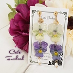 ２連ミニビオラの押し花イヤリング／ピアス