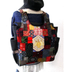 大島紬＆正絹 パッチ ファスナー バッグ 大サイズ 着物リメイク 金刺繍 1点物 世界に1つ リュック ショルダー トート 3WEY 通勤 ビジネスバック あおりポケット付き 男女兼用 旅行