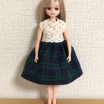 リカちゃん レースとチェックのドレス