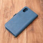 即納可 ほぼ全機種対応！牛革スマホケース 手帳型 iPhone11 Andoroid 本革 ネイビー HAK024
