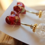 ハート×バラのお花のピアス、イヤリング