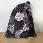 w30×35cmなどサイズはオプションから 体操着袋体育着袋給食着袋★ 黒色 デニムポケットマリン柄