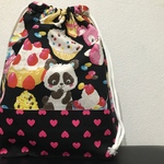 【訳あり】レトロアニマル×スイーツ柄大きめ巾着☆お着替え袋
