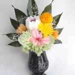 再販☆プリザーブドフラワー・仏花・ミルフィーユ輪菊・オールプリザ・花器付き☆