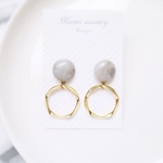 ドイツ製カボションとペンタゴンリング(グレー) ♡ ピアス/イヤリング