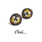 デニムサークル小花柄刺繍ピアス