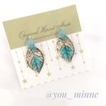 シンプルタイル/ステンドグラスリーフピアス/ノンホールピアス