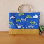 【受注製作】くるまクルマ車 × マスタード帆布 レッスンバッグ