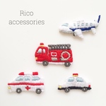 送料無料【再販】働く車・乗り物の手刺繍アイロンワッペン4種セット（消防車・パトカー・救急車・飛行機）