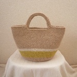 ＜min〇〇様オーダー品＞ライン入り麻ひもかごバッグ（黄×白）