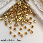 C23　台座付きトパーズ4mm/80粒　台座ゴールド　台座付きストーン　高品質ガラス