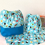 おにぎりとパンダさんの可愛いランチセット(^^)ブルー☆お弁当袋☆コップ袋☆ランチョンマット☆のセット♫男の子
