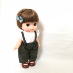 【再販】吊りパンツとフリルブラウスのセット＊カーキ レミン、ソラン、メルちゃんサイズ