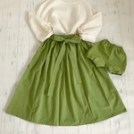 🍋リンクコーデ❇ママとベビーのとっておき 💕ウオッシャー加工キャンブリック✨リボンベルト付ミドル丈ギャザースカート & カボチャパンツ80又は90set🍋ピスタチオ🍋親子コーデ 