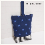 限定！ハンドメイド*上履き入れ*上靴袋☆青*星×ネイビー*ストライプ/入園入学