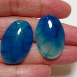 2PCS　鮮やかなブルードラゴンヴィーナスアゲート　オーバルカボションシェイプルース（無穴）　30X20X7MM