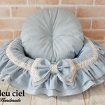 【受注制作品】ダブルフリルペットベッド　リアルデニムプリント×ヒッコリープリント　Mサイズ