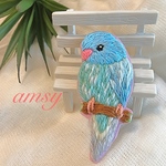 小鳥 シリーズ マメルリハ 刺繍 ブローチ  手刺繍