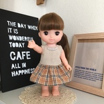タータンチェックスカートのパールネックレス風ワンピース&ヘアゴムセット  メルちゃん ソランちゃんの服