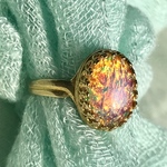 チェコスロバキア vintage Pink ファイアオパールglass JBB ring
