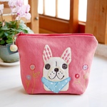 フレブルと花の刺繍帆布ポーチ no.7