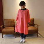 【心地よいガーゼ服】立体裁断で魅せる、ダブルガーゼお仕立てのAラインチュニックワンピース〝大人のWガーゼ・コーラルピンク〟